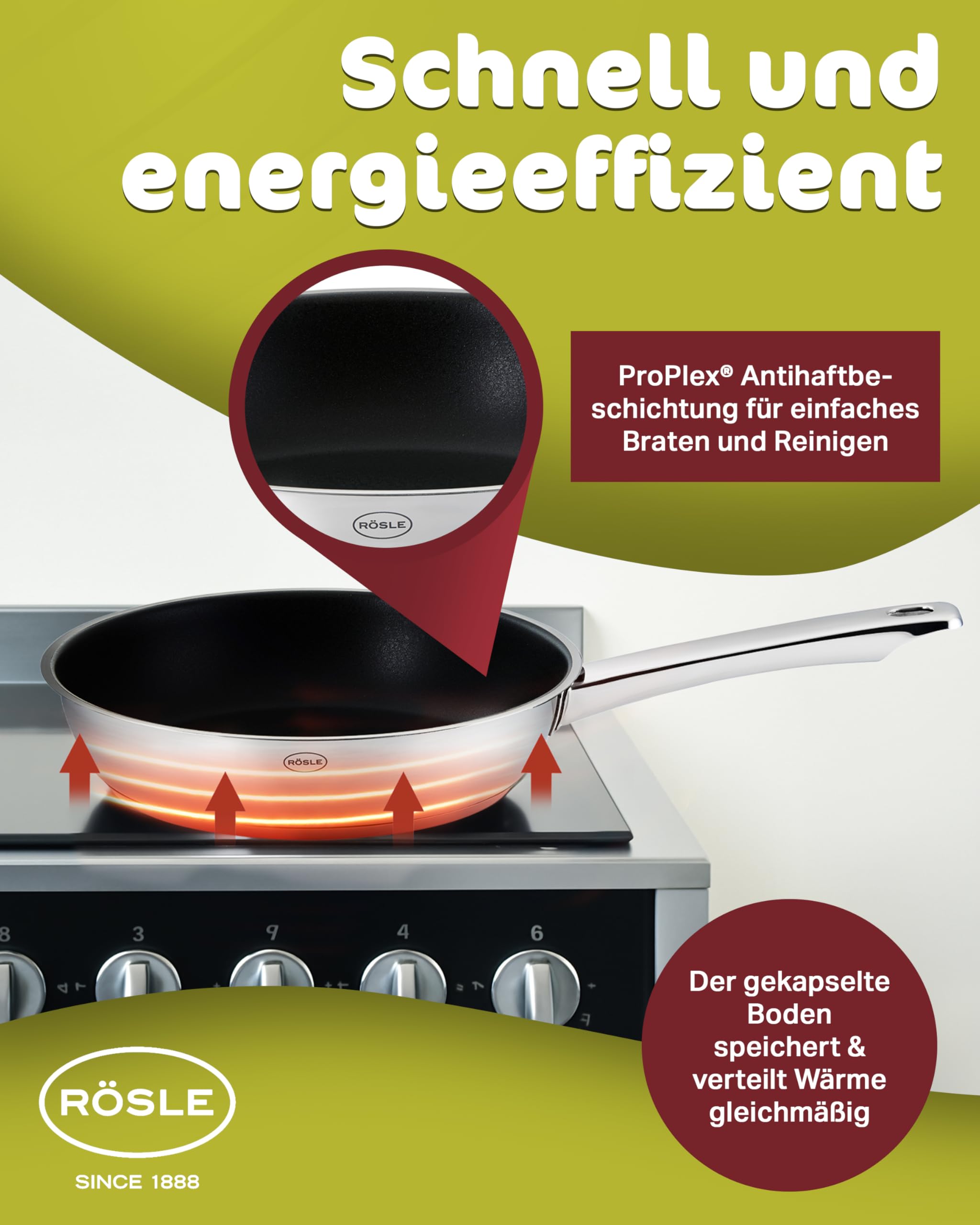 RÖSLE Moments Pfannenset 2 Stück 20 und 28 cm, Bratpfanne aus Edelstahl | Antihaftbeschichtet und kratzfest, für alle Herdarten inkl. Induktion, backofenfest bis 260 °C, spülmaschinenfest, PFAS-frei