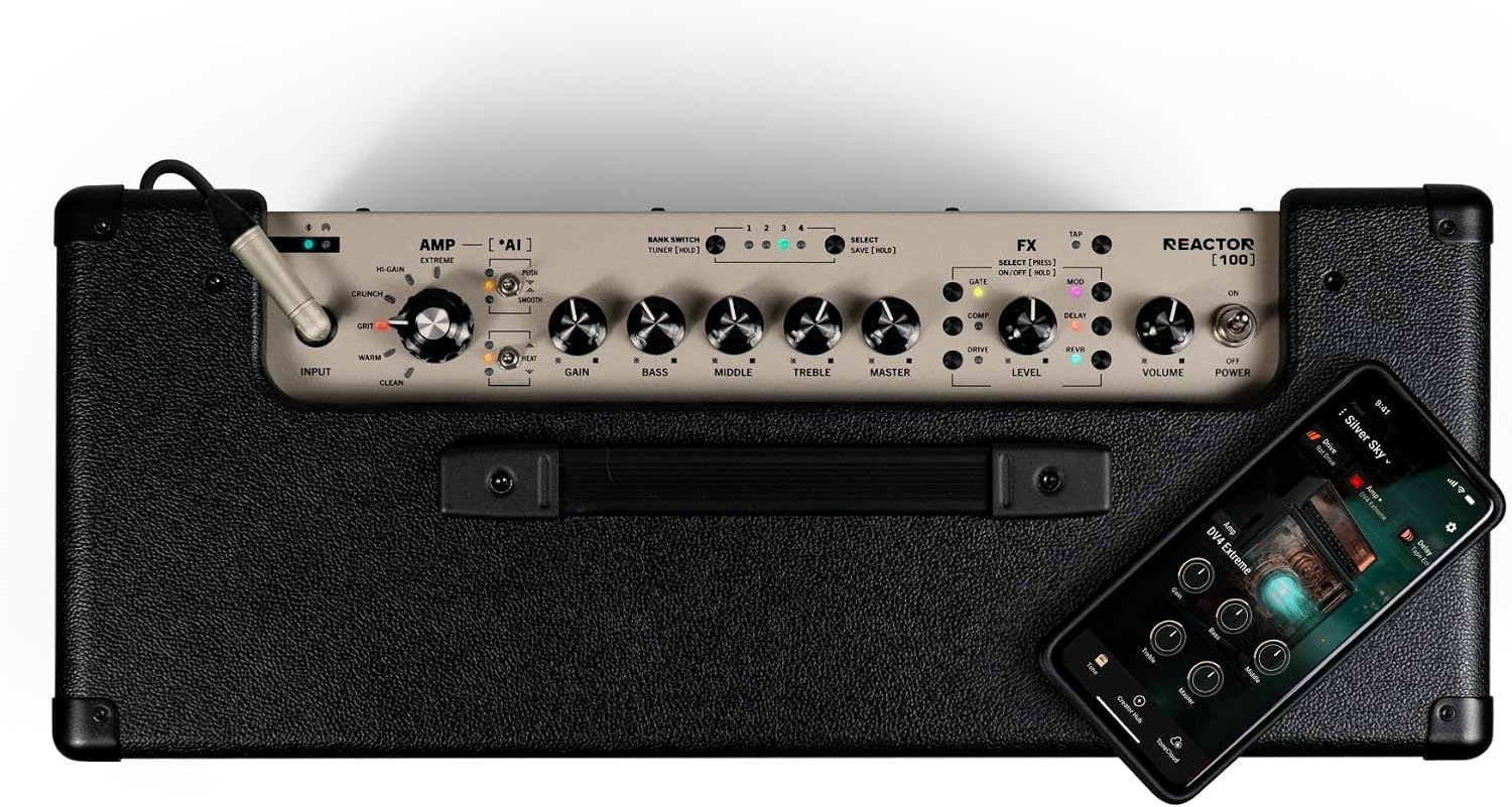 Positive Grid Reactor 100-Watt – Intelligent Guitar Combo Amp with Amp Intelligence, Tone Creation from Prompts, Photos & Audio, Selectable Wattage, USB Recording