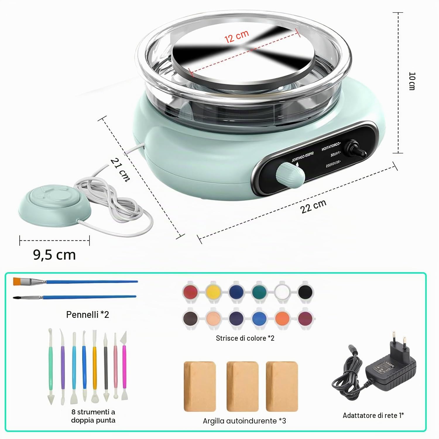 Tornio per Ceramica,Mini Ruota di Ceramica 200RPM per Artigianali Fai-da-Te | Macchina per Argilla con Piatto Girevole da 12 cm con 8 Strumenti per Scolpire per Adulti