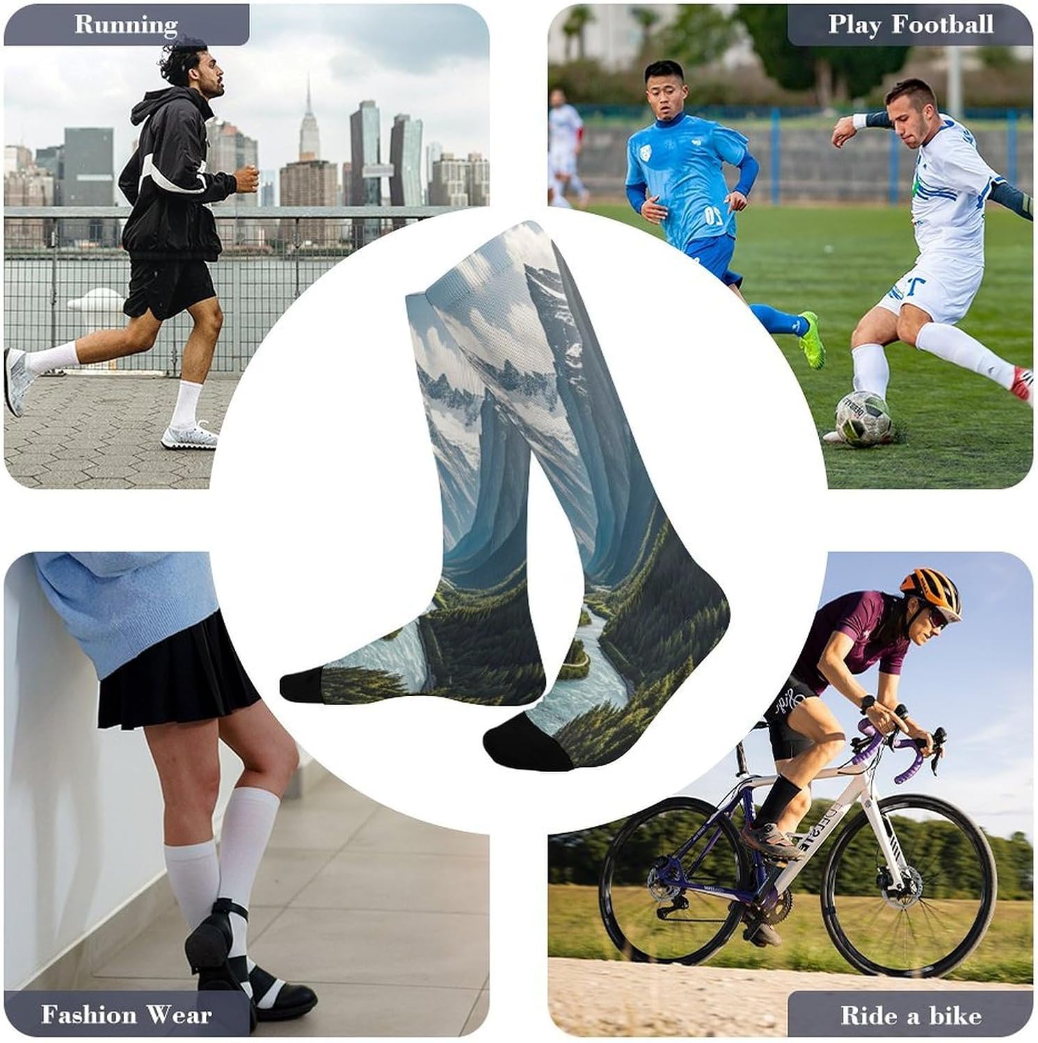 Mountains And Rivers Crew Socks Calf Socks Athletic Crew Sock
