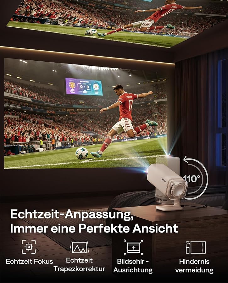 Aurzen BOOM air Mini Beamer mit Google TV & Netflix, USB-C-Aufladung | Beamer Outdoor, 4K-Unterstützung, Smart Beamer für Heimkino, Dolby Audio, TOF-Autofokus, WLAN & Bluetooth, Cremeweiß, Bild 7