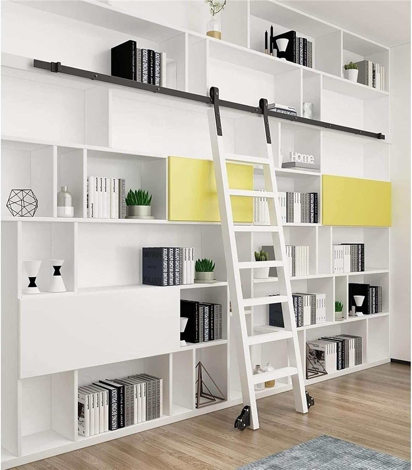 Rolling Library Ladder Hardware Kit - Sliding Barn Door Hardware Track Accessories, Carbon Steel Library Ladder Slide Rail Hardware, Easy to Install, Type J, Sliding Quiet