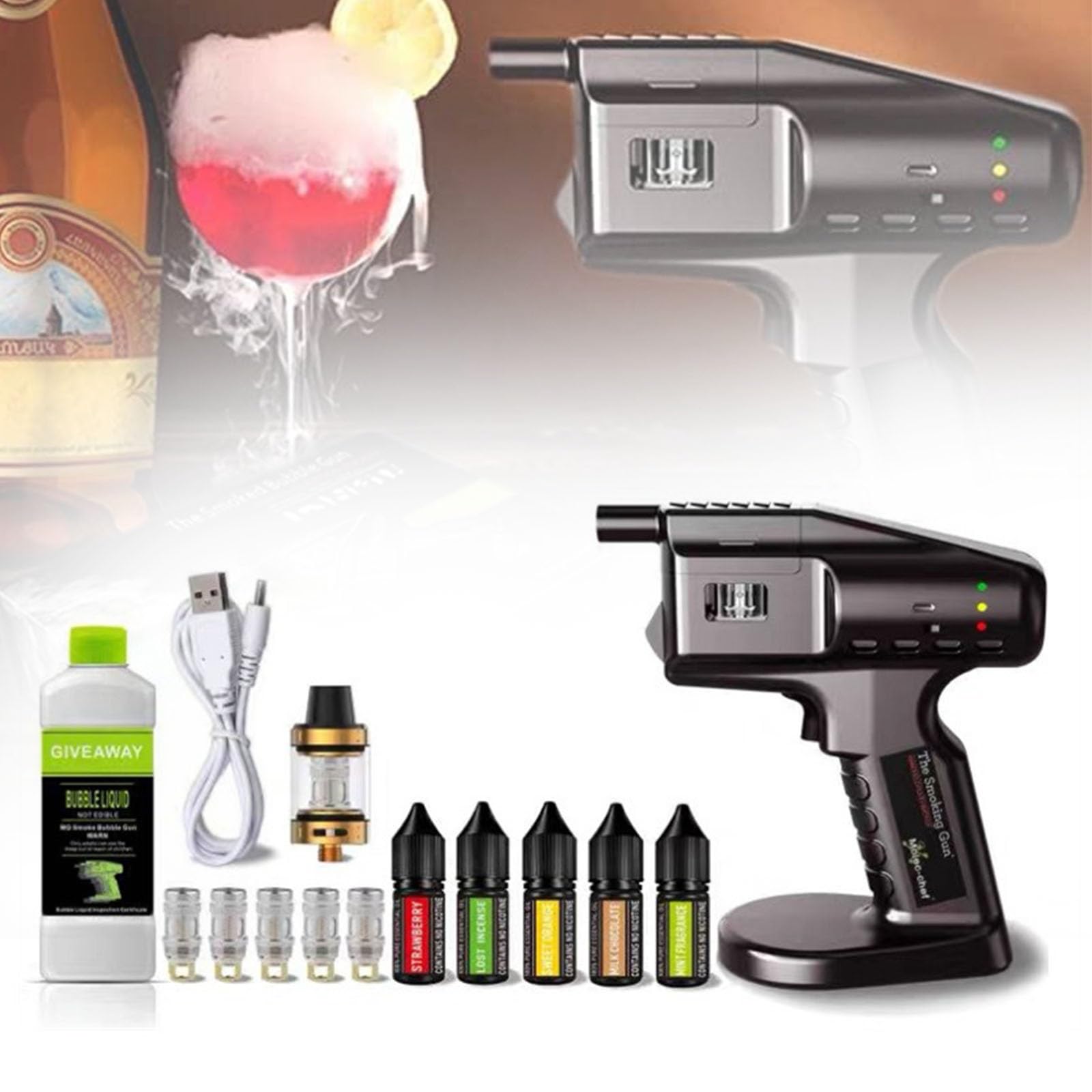Wielobarwny miotacz dymu do koktajli, generator zimnego dymu, pistolet do zaparzacza dymu zasilany przez USB, zestaw do wędzenia koktajli, pistolet do wędzonych baniek kuchennych,