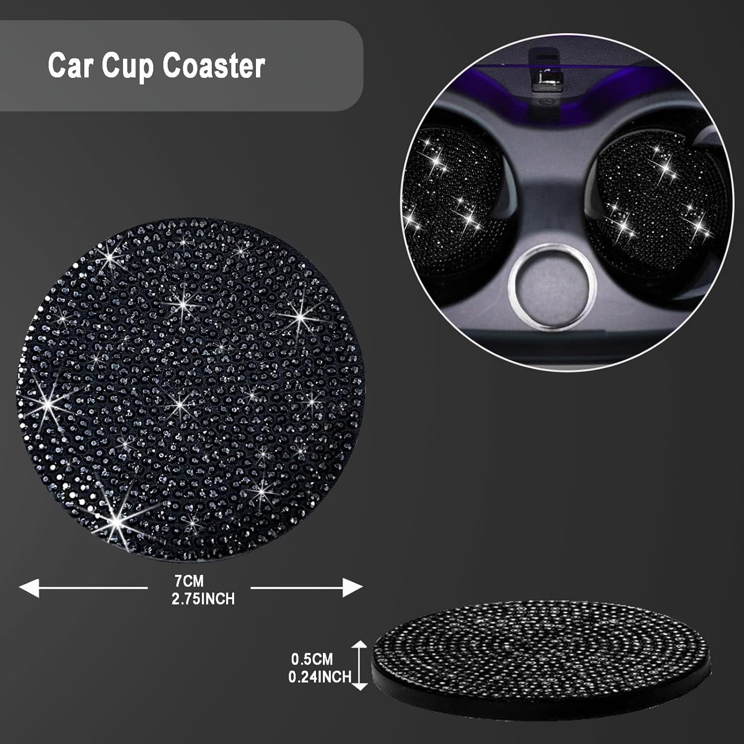 Black Bling License Plate Frame 2 Packs Rhinestone Sparkle License Plate Holder Glitter Bedazzled Crystal Car License Plate Frame