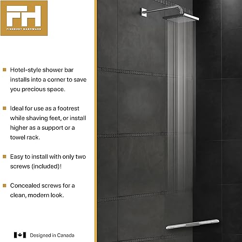 Miniatura 23 de Reposapiés de ducha, barra de ducha de esquina para afeitarse piernas, repisa de pie de ducha de hotel, barra de latón para baño (níquel satinado)