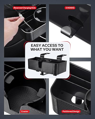 Miniatura 3 de Benlari Organizador de asiento trasero para reposacabezas de automóvil con portavasos de 3.7 pulgadas, organizador de respaldo de asiento 3 en 1,