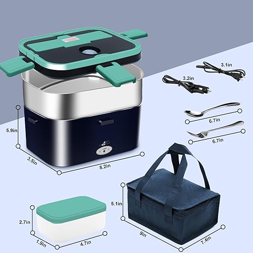 Miniatura 10 de Andvon Lonchera eléctrica de 60 W calentador de alimentos portátil 3 en 1 lonchera para auto y hogar lonchera térmica de 15 L para adultos almuerzo