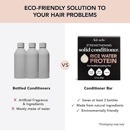 Miniatura 8 de Kitsch Set de champú y acondicionador de agua de arroz, barra sólida de champú y acondicionador con proteína para fortalecer el cabello y reparar