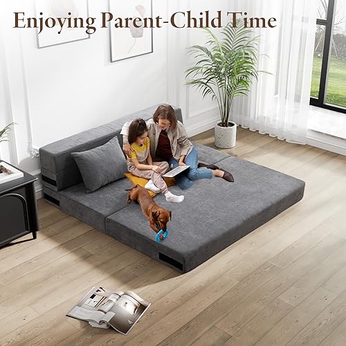 Miniatura 7 de HOMFINE Sofá cama plegable, silla convertible con almohada, sofá plegable, colchón de espuma viscoelástica, sofá futón, sofá perezoso para sala de