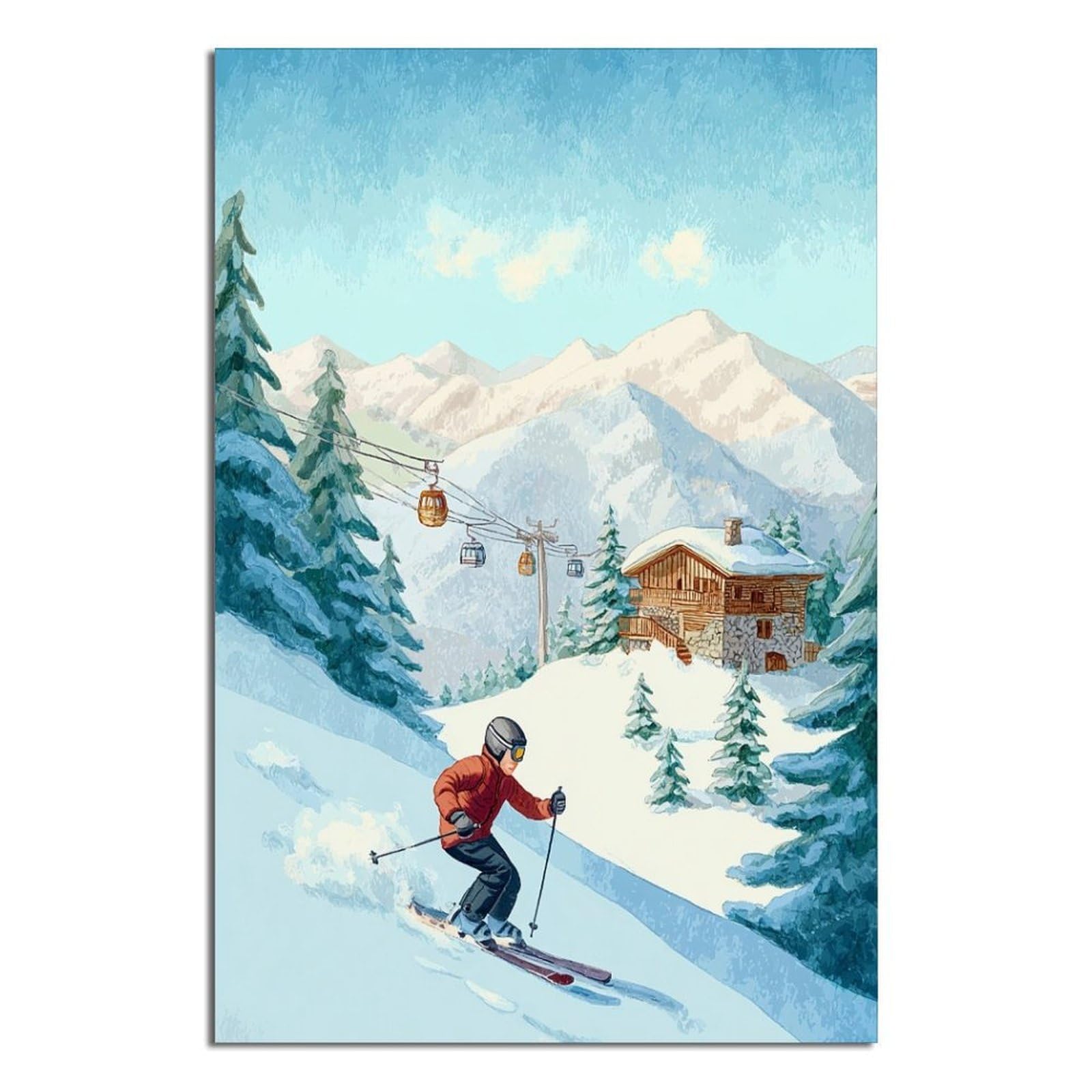 CFXNGA Courchevel France Ski Poster 24x36inch(60x90cm) Vintage Watercolor Canvas Art