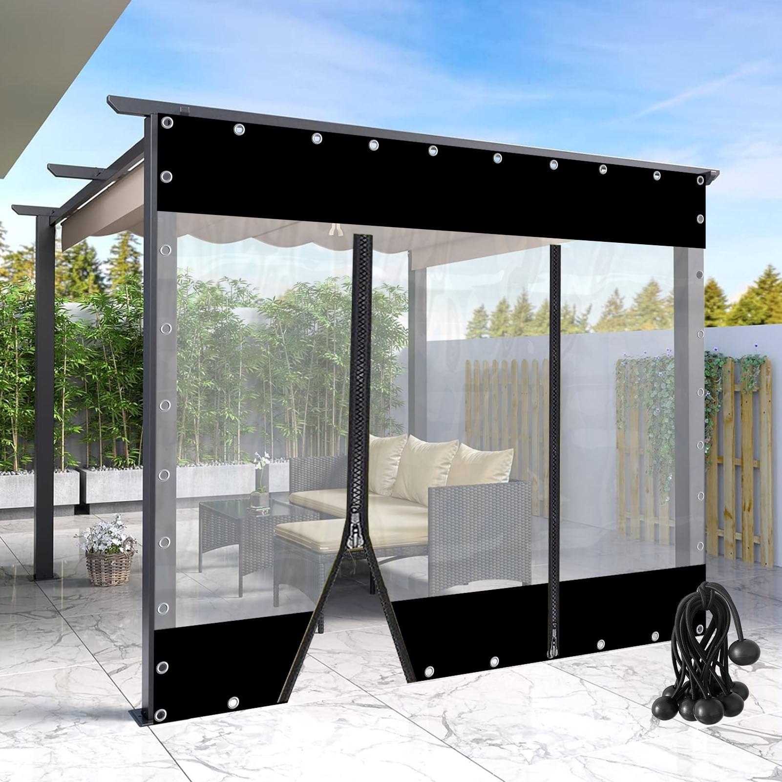 Rideaux imperméables d'extérieur isolants en PVC noir pour abriter le patio