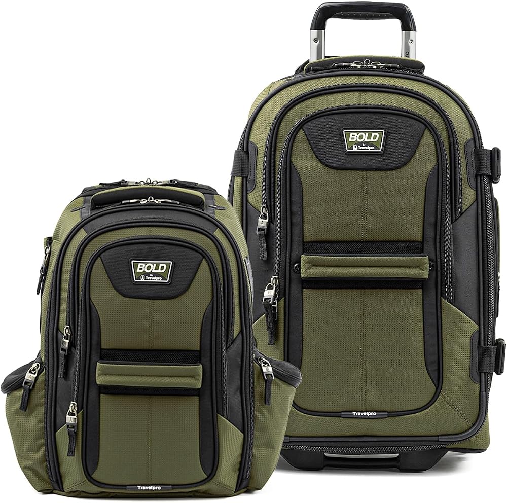 Travelpro Bold Softside, 올리브, Travelpro 유니 성인용 볼드 소프트사이드 2피스 세트 확장 가능한 롤라보드 업라이트 러기지/백팩 — 사진 1