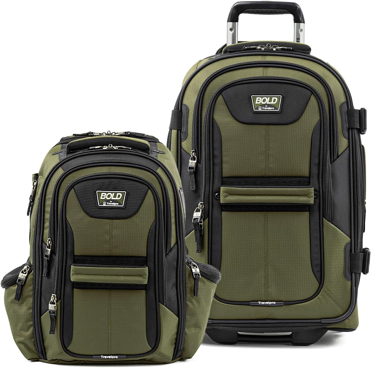 Juego de mochila y equipaje de mano Travelpro Bold Softside, oliva/negro | Incluye maleta y mochila a juego, vertical expandible de 2 ruedas, diseño unisex para hombres y mujeres