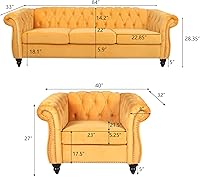 Vista 85 de RARZOE Moderno juego de sofá de 2 piezas, naranja, espuma, sofá biplaza y sofá Chesterfield
