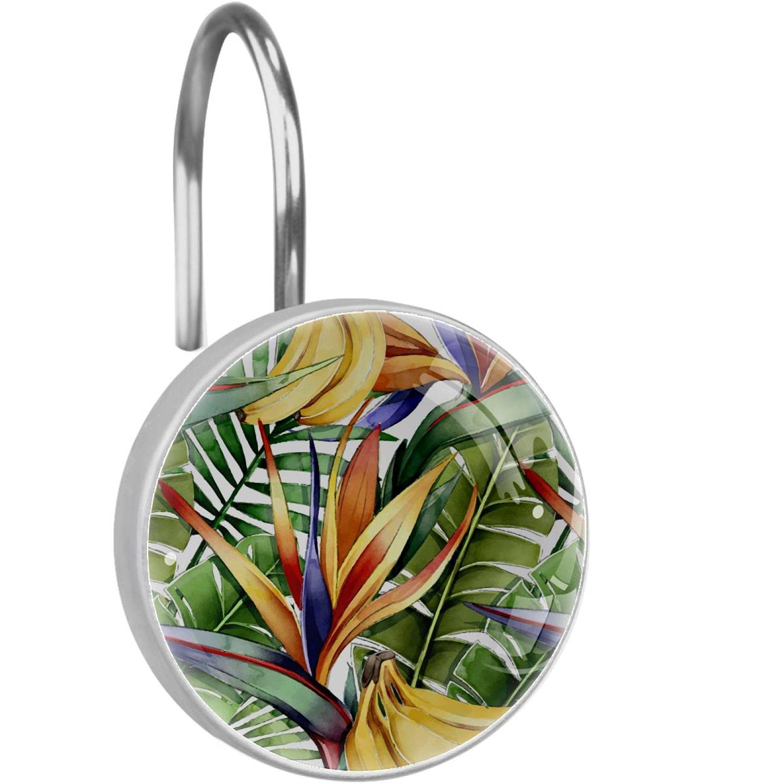 Anneaux de douche anti rouille lot de 12 crochets en acier inoxydable motif tropical