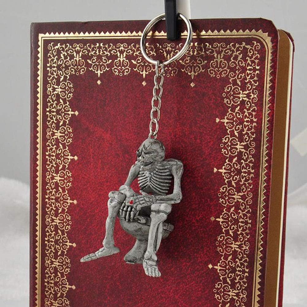 Halloween Skull Keychain Skeleton Toilet Purse Pendant Keyrings Accessories 2Pcs, Silver, 6 x 4 x 2 cm - Image 5