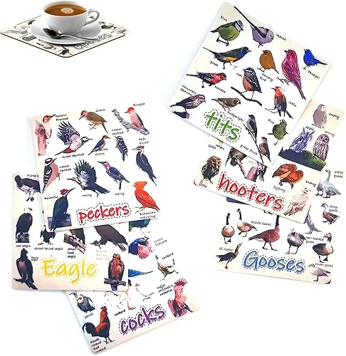 Miniatura 1 de Divertidos posavasos para pájaros, juego de 6 divertidos posavasos de pájaros, posavasos acrílicos impermeables para pájaros para amantes de las