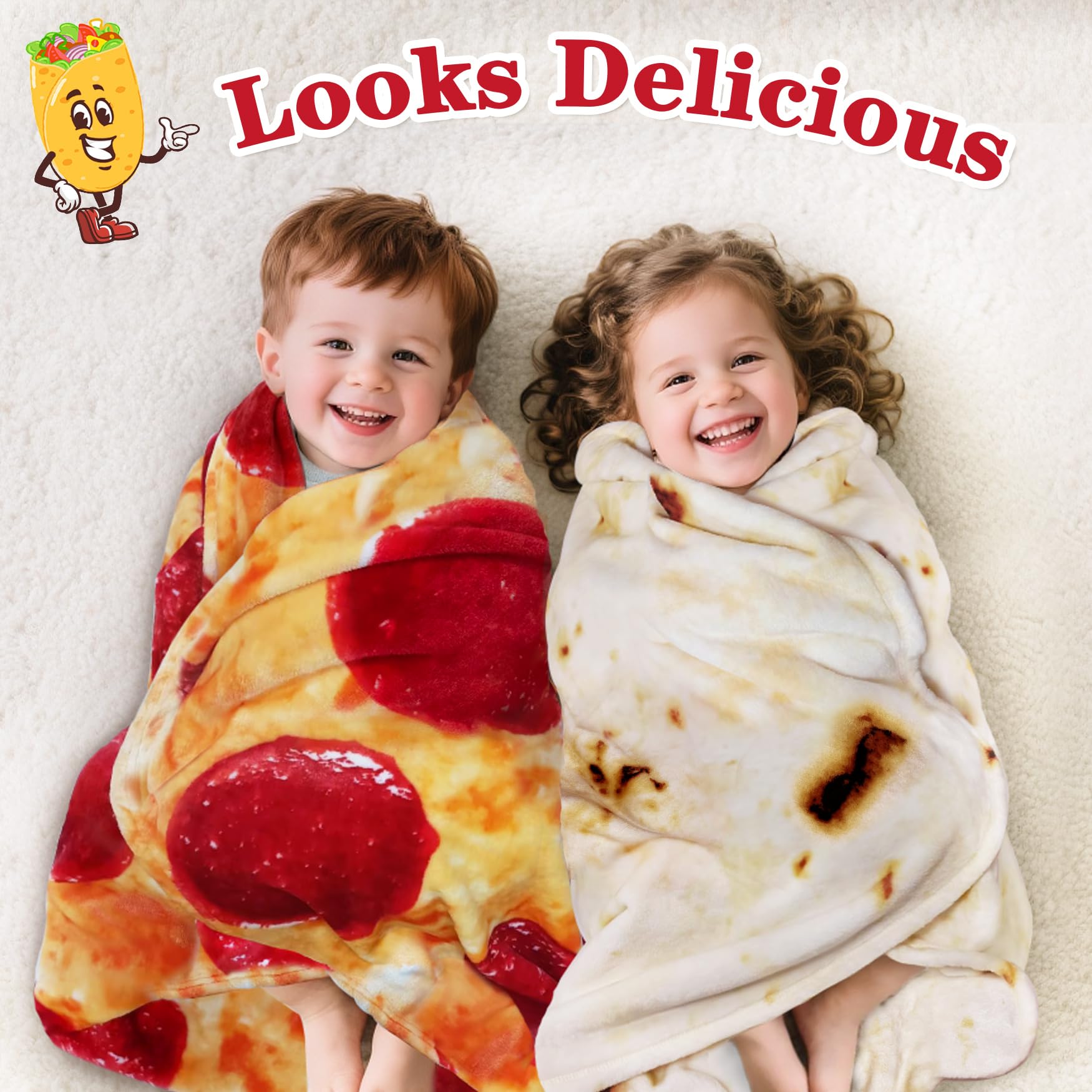 Jorbest Burritos Tortilla Toddler Blanket Funny Gifts for Boys and Girls, Realistic Food Tortilla Throw Blanket, 285 GSM Novelty Soft Flannel Taco Blanket Birthday Present for Kids (Yellow, 47 inches)