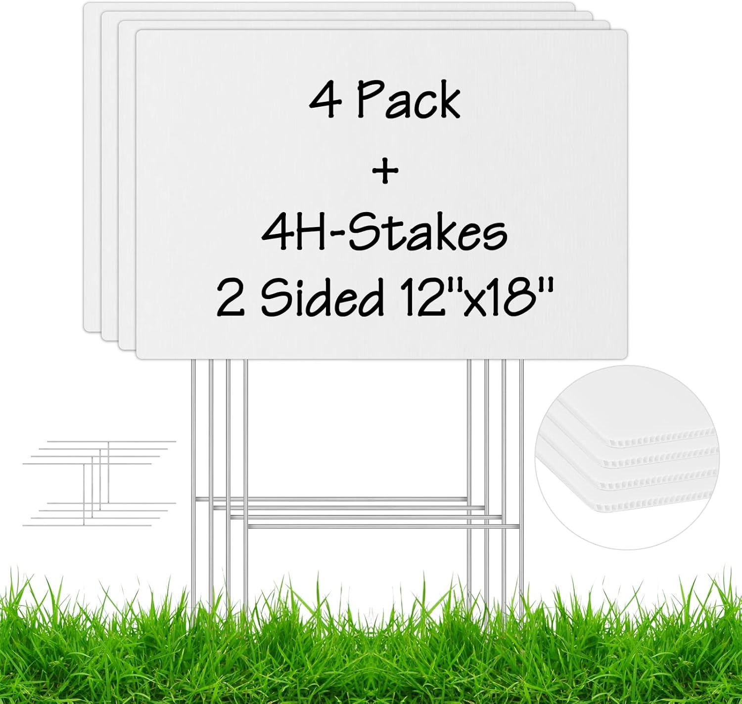 HISVISION 4 Pack Blank Yard Signs with Stakes, 18"x12
