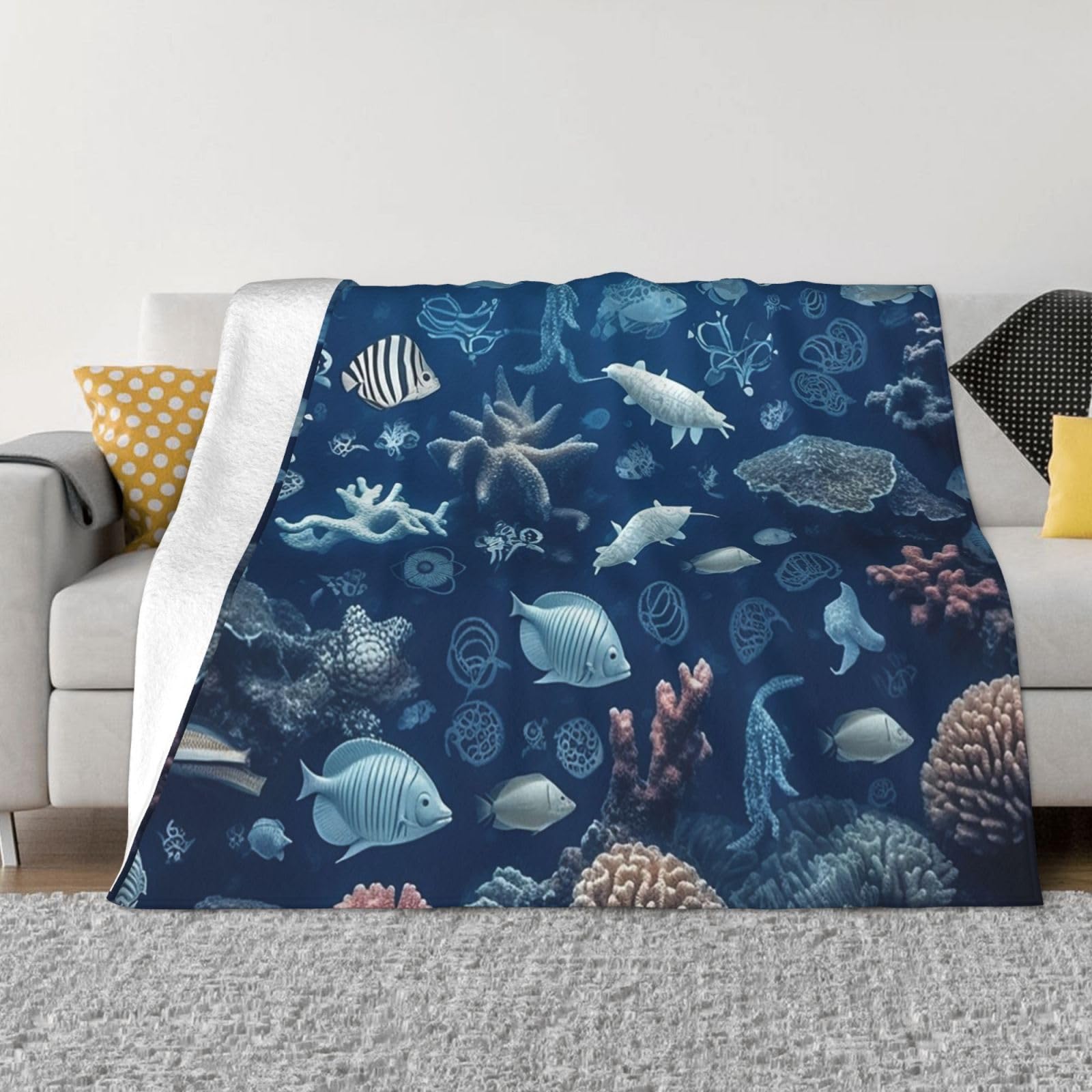 Couverture marine en flanelle 127x101 cm pour lit et canapé