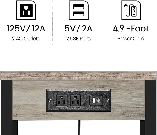 Miniatura 25 de TUTOTAK Mesa auxiliar en forma de C con estación de carga, juego de 2, bandeja de sofá TV con 2 puertos USB y tomas, mesa auxiliar de sofá para Gris