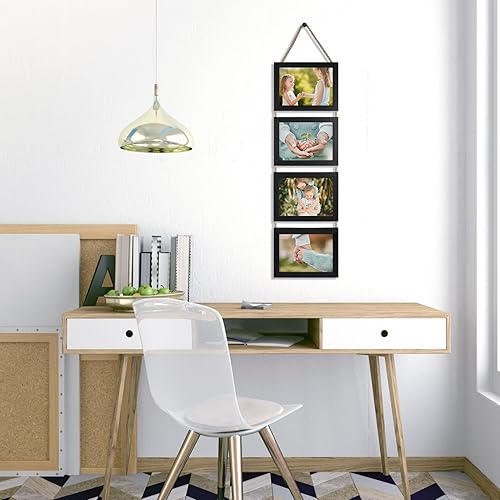 Miniatura 8 de Lavezee Juego de 2 marcos de fotos colgantes de 5 x 7 pulgadas, marco horizontal negro de 8 aperturas hecho para mostrar fotos de 5 x 7 pulgadas