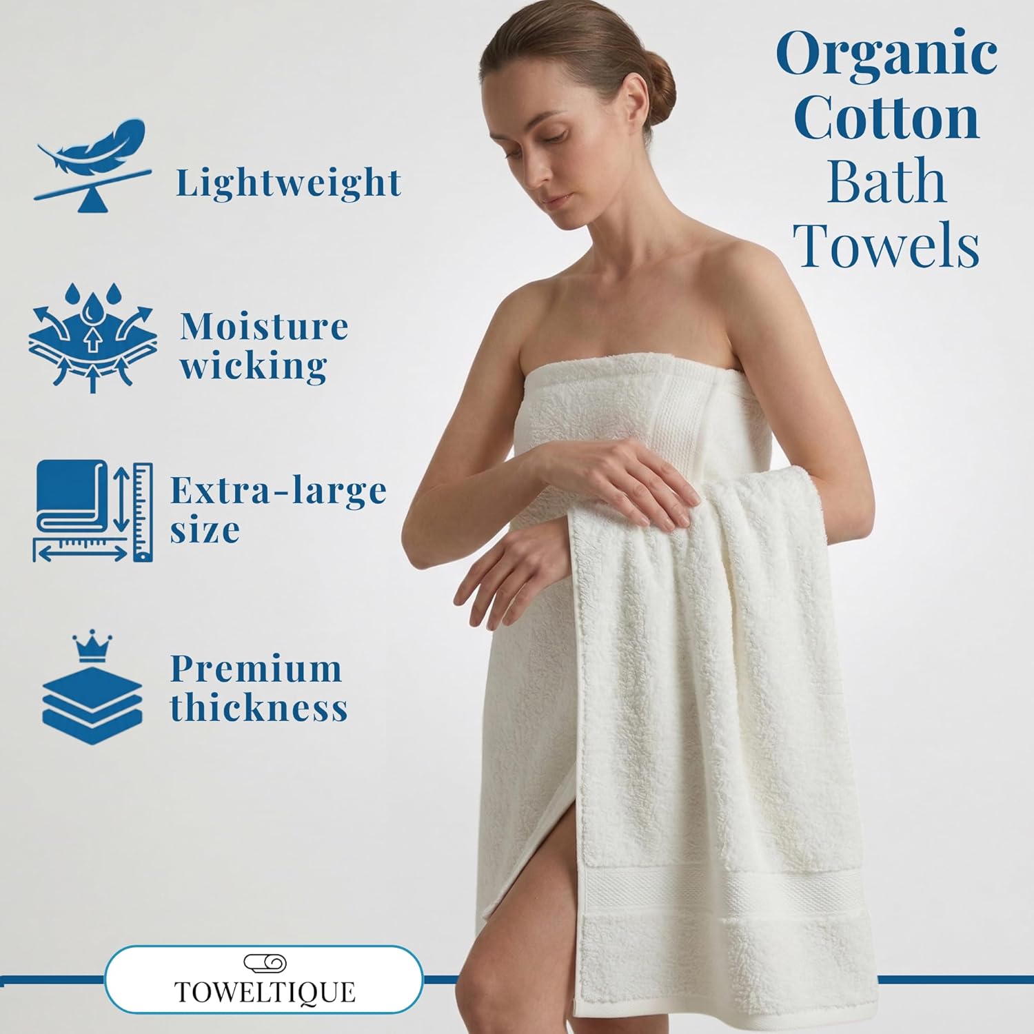 Oversized Bath Towels - 36 x 72 Extra Large Organic Cotton Bath Sheets for Adults | Jumbo Hotel-Size, Ultra Absorbent & Soft | 2 Pack
