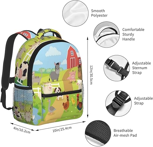 Vista 5 de KiuLoam Lindas mochilas de Koala On The Tree para niños y niñas, mochila preescolar con correa para el pecho, 12 pulgadas, Animales de granja