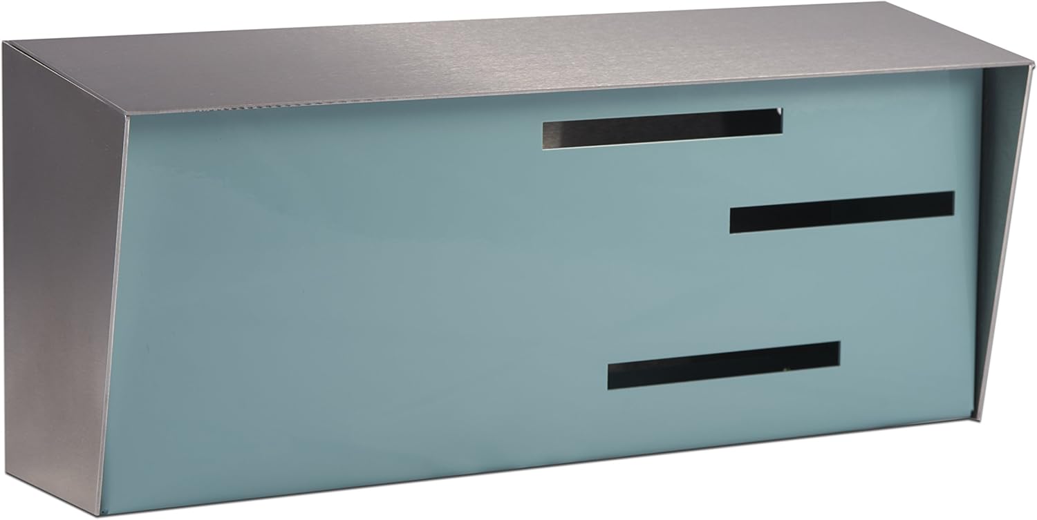 Locking Modern Mailbox, Mid Century Mailbox, Wall Mounted Modern Mailbox, Vintage Mailbox, Retro Mailbox, Midcentury Mailbox, Contemporary Mailbox (Silver/Robin Egg)