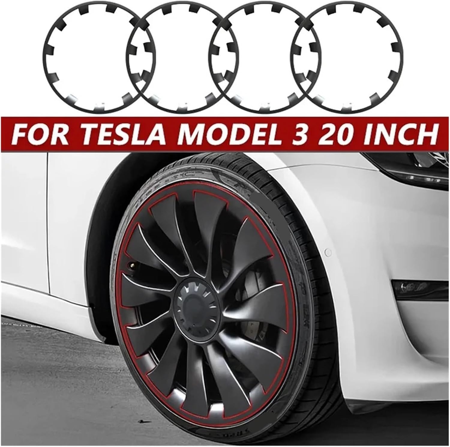 4PCS Vehicle Wheel Rims Edge Protector Ring Tire Guard Strip Wheel Hub Covers Wheel Parts，Compatible For Tesla Model 3 Accessories 20 Inch, Gray