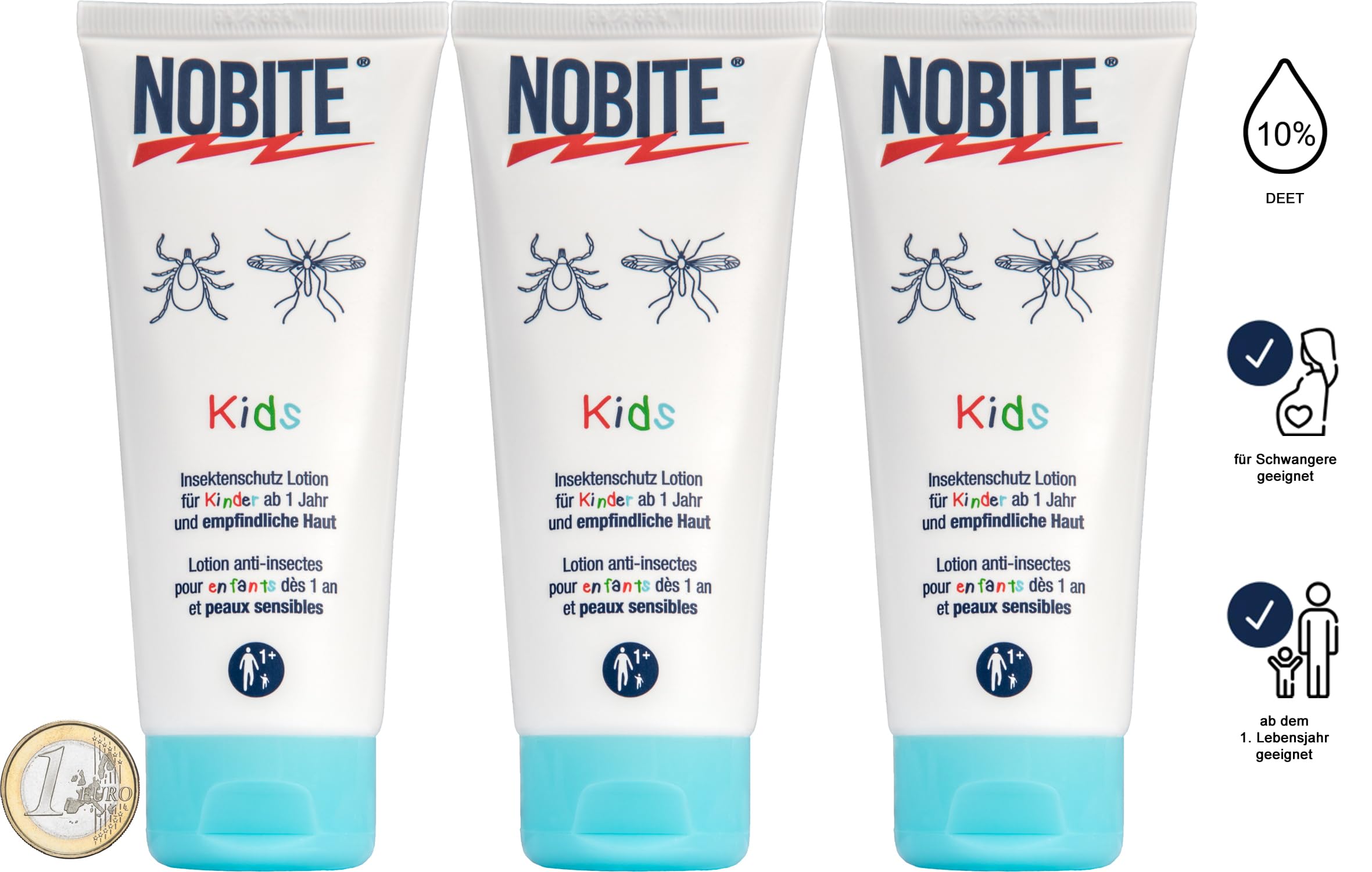 NOBITE Kids Insektenschutz Lotion 3x100ml mit Tasche – Mückenschutz Kinder