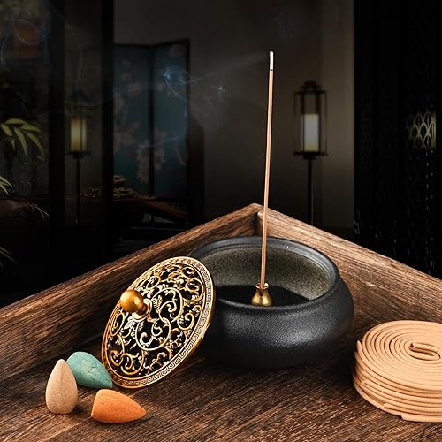 Miniatura 5 de plainele Quemador de incienso de cono de cerámica, cuenco para manchas con soporte para barra de incienso+ algodón ignífugo para incienso en palo o