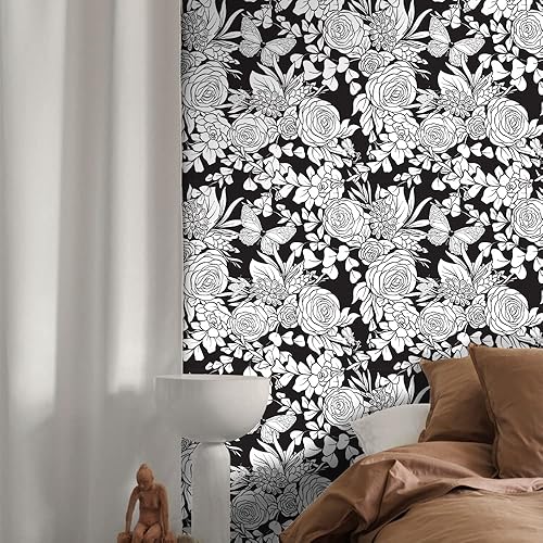 Miniatura 5 de Papel tapiz vintage floral para despegar y pegar, papel de contacto de golondrina en blanco y negro, mariposa, libélula, extraíble, impermeable,