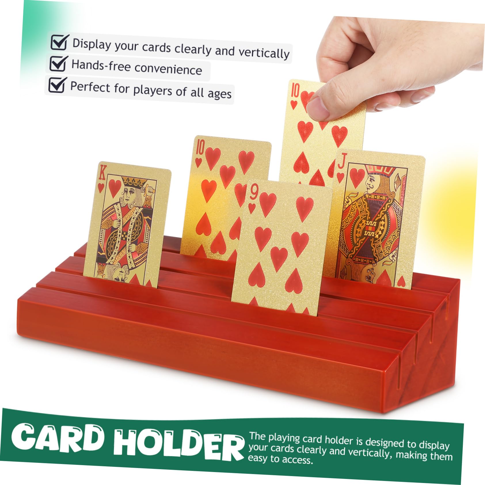 Soporte de Madera para Naipes 2 Piezas Base de Mesa Marrón | Juego para Cartas, Presentación Vertical, Acceso Rápido, Uso en Partidas y Reuniones