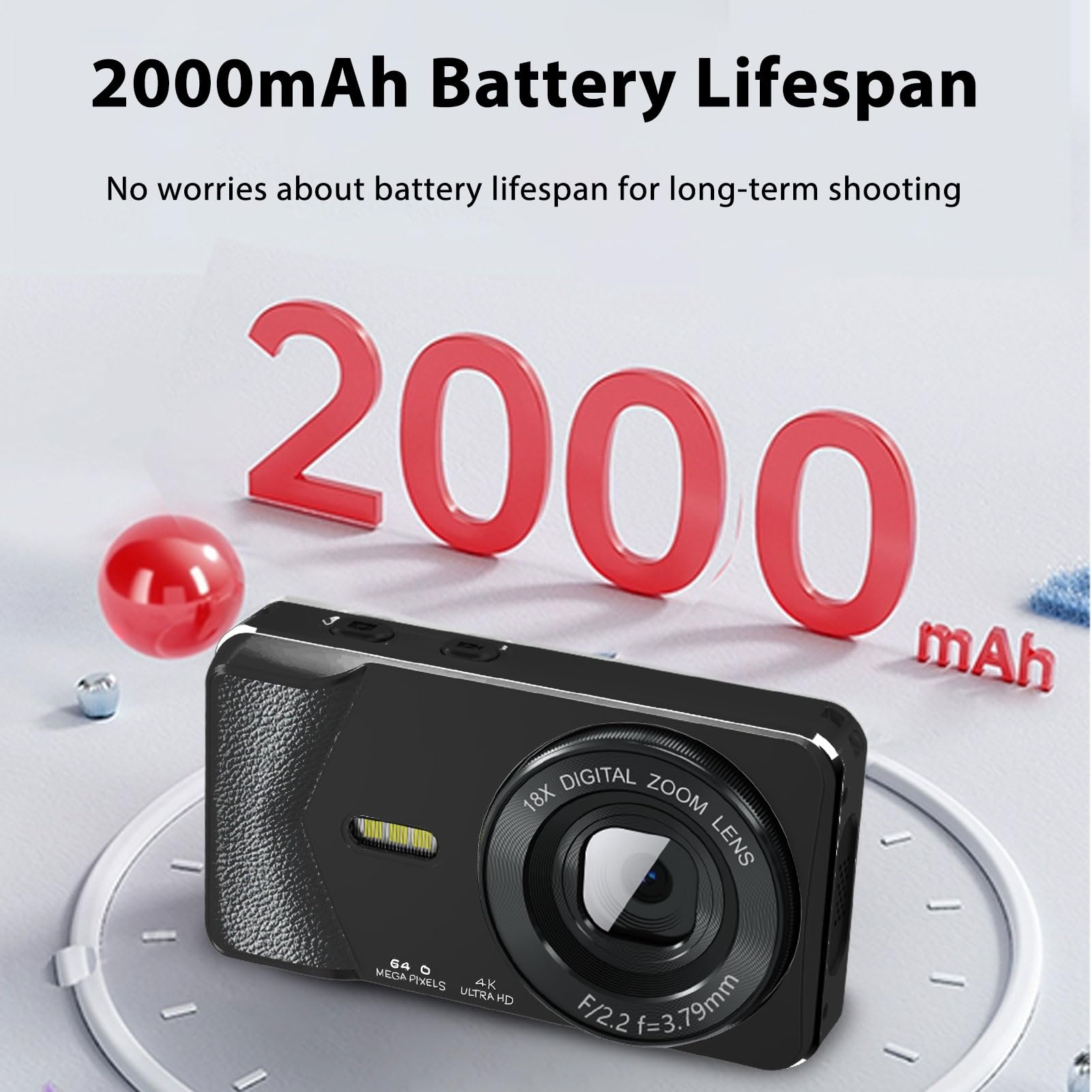 Andoer Cámara Digital 4K 64MP Zoom 18X Cámara de Fotos Profesional con Pantalla LCD 2.8 Pulgadas Estabilización Inteligente y Tipo-C para Principiantes Viajes y Selfies (Negro)