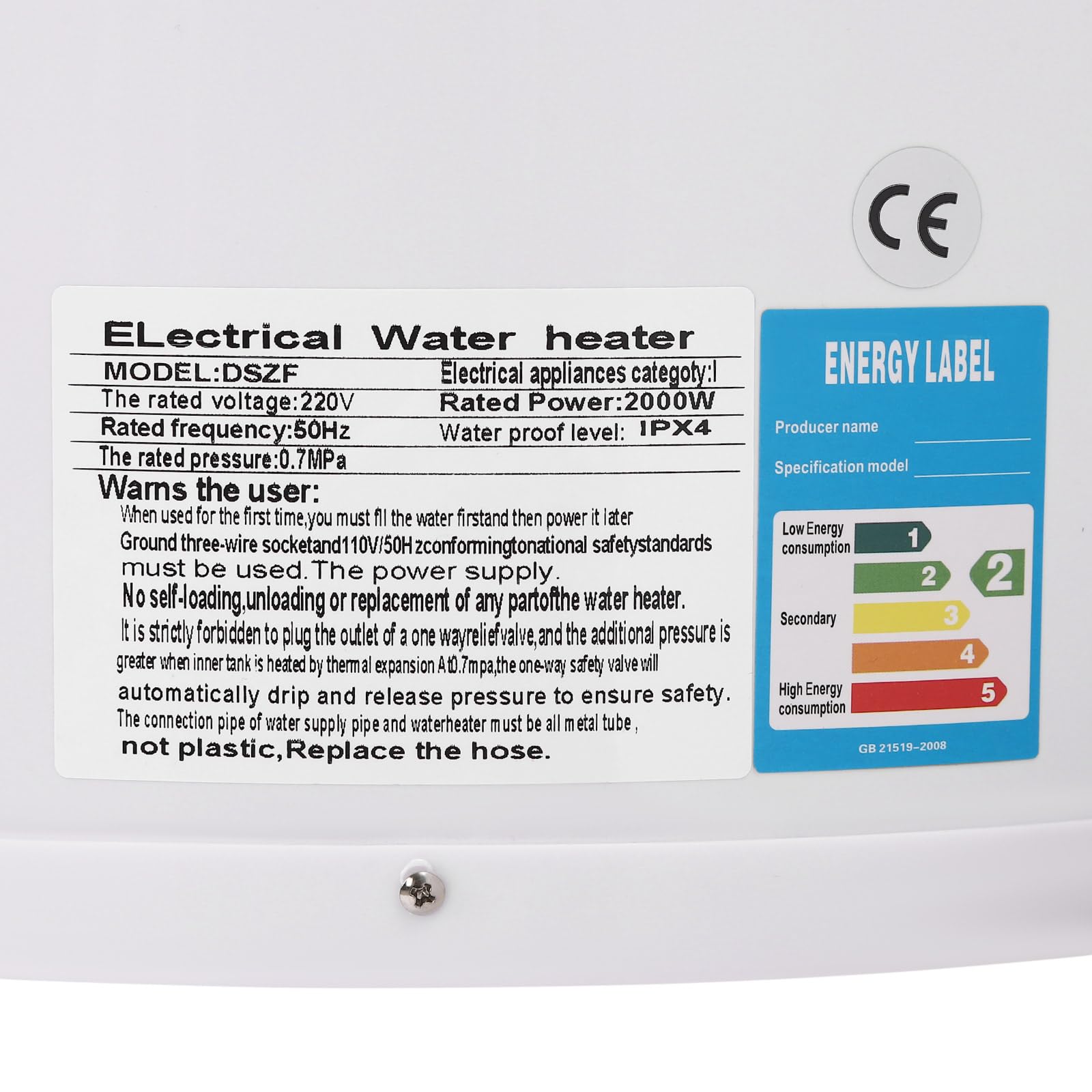 Caldaia elettrica da appendere alla parete, 70 litri, scaldabagno elettrico, scaldabagno elettrico, 2,0 kW, 220 Volt