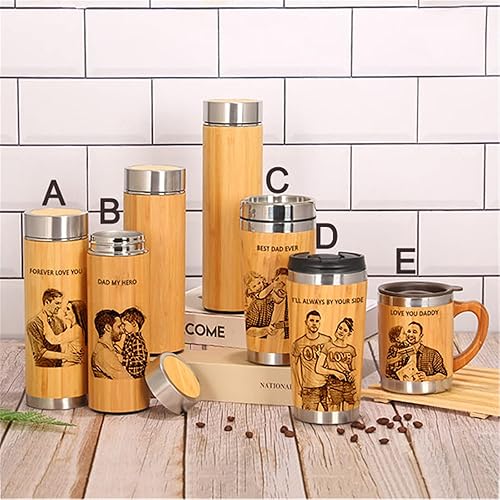 Miniatura 6 de HXZDEY Vaso de bambú personalizado para papá con infusor de té con foto, diseño de tu propia taza de café de viaje que mantiene caliente y frío,