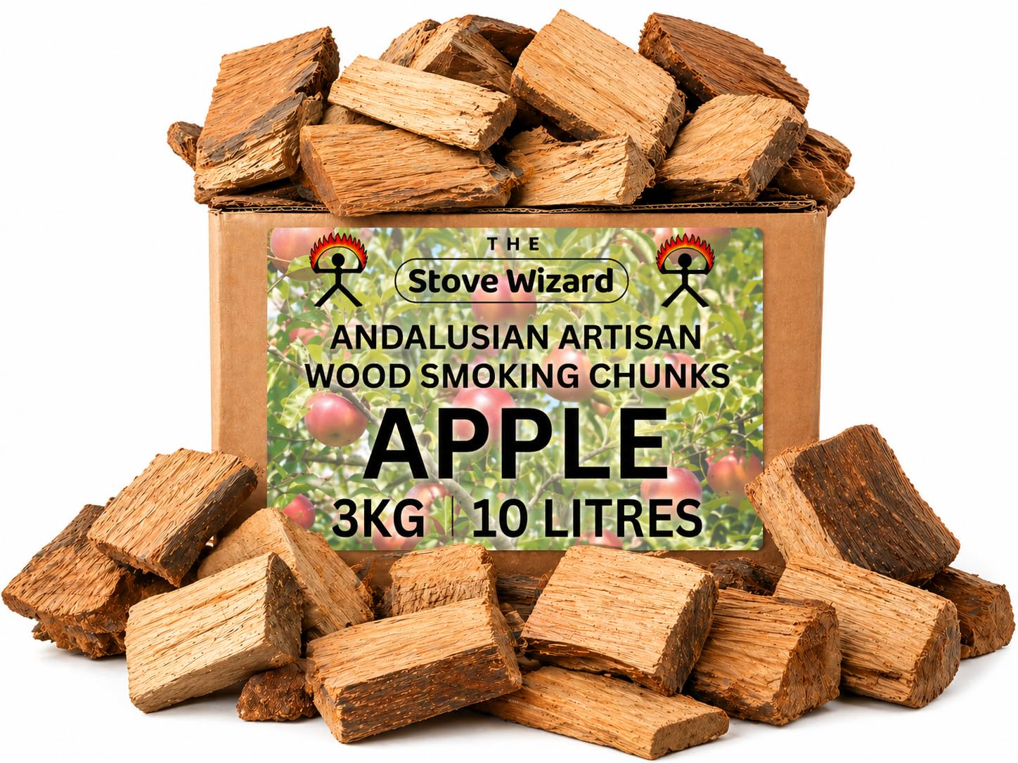 Apple Wood BBQ Smoker Smoking Chunks 3kg 10 Litre Andalusian Artisan Premium Quality Natural Eco Friendly Wood Chunks for Gas & Charcoal Grill Outdoor Cooking for Authentic BBQ Flavour
