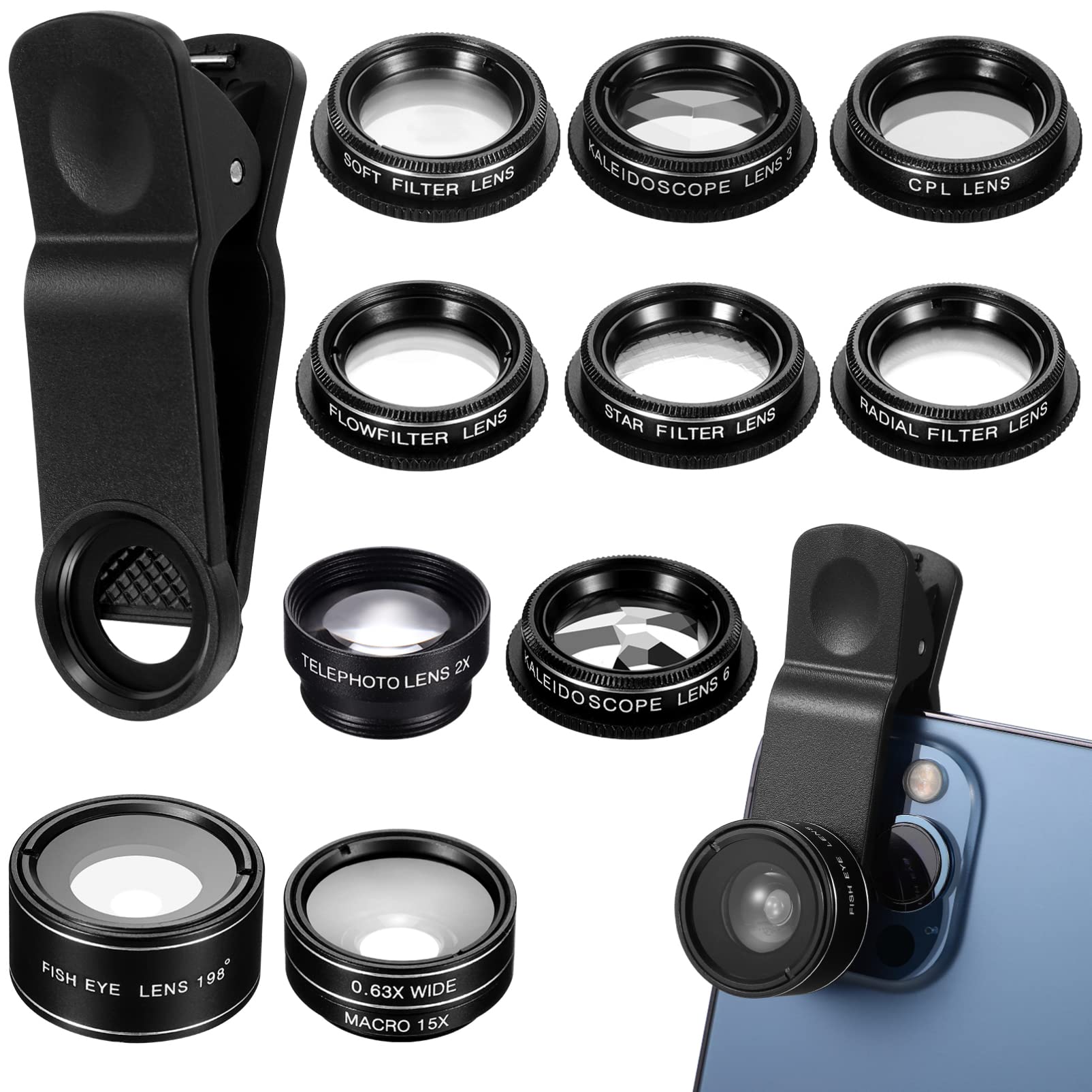Balacoo 1Set Mobile Phone Camera Lens Kit Wide Angle and Macro Lens with Filter Compatibility Easy to Carry and Use for Travel Photography