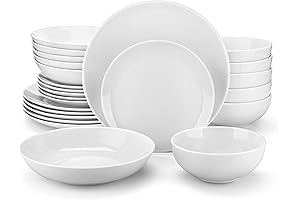 MALACASA 24-Piece Porcelain Dinnerware Set, Gourmet White Round Dish Set