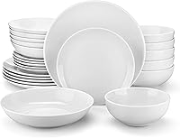 MALACASA Amelia 24-Piece Porcelain Dinnerware Set for 6 - Durable White Plates Bowls Oven Microwave Dishwasher Safe