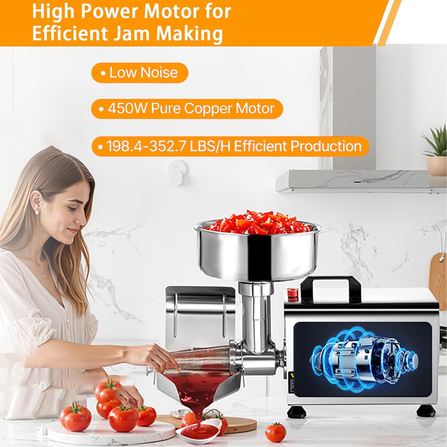 Electric Tomato Strainer Machine 450W Commercial Tomato Milling Machine Stainless Steel Tomato Press and Strainer 90-160KG/H for Home Restaurant Use Noshell