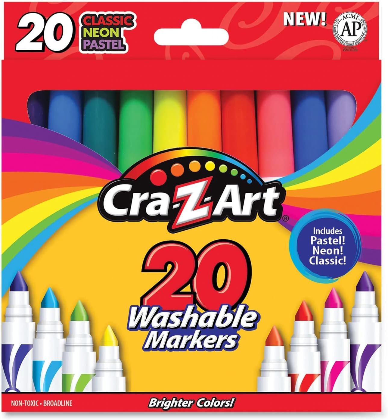 CraZArt Washable Markers, Broad Point, Assorted Colors