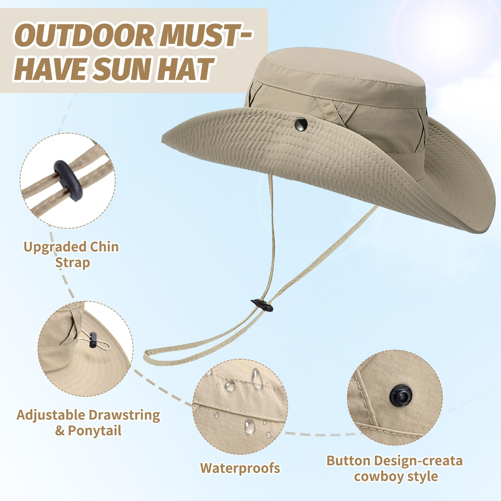 Unisex Transpirable Gorro De Sol, Gorro Senderismo Plegable, Resistente Al Viento Y Transpirable, Protección UV Sombrero De Pescador con ala Ancha Y Protección UV para Verano