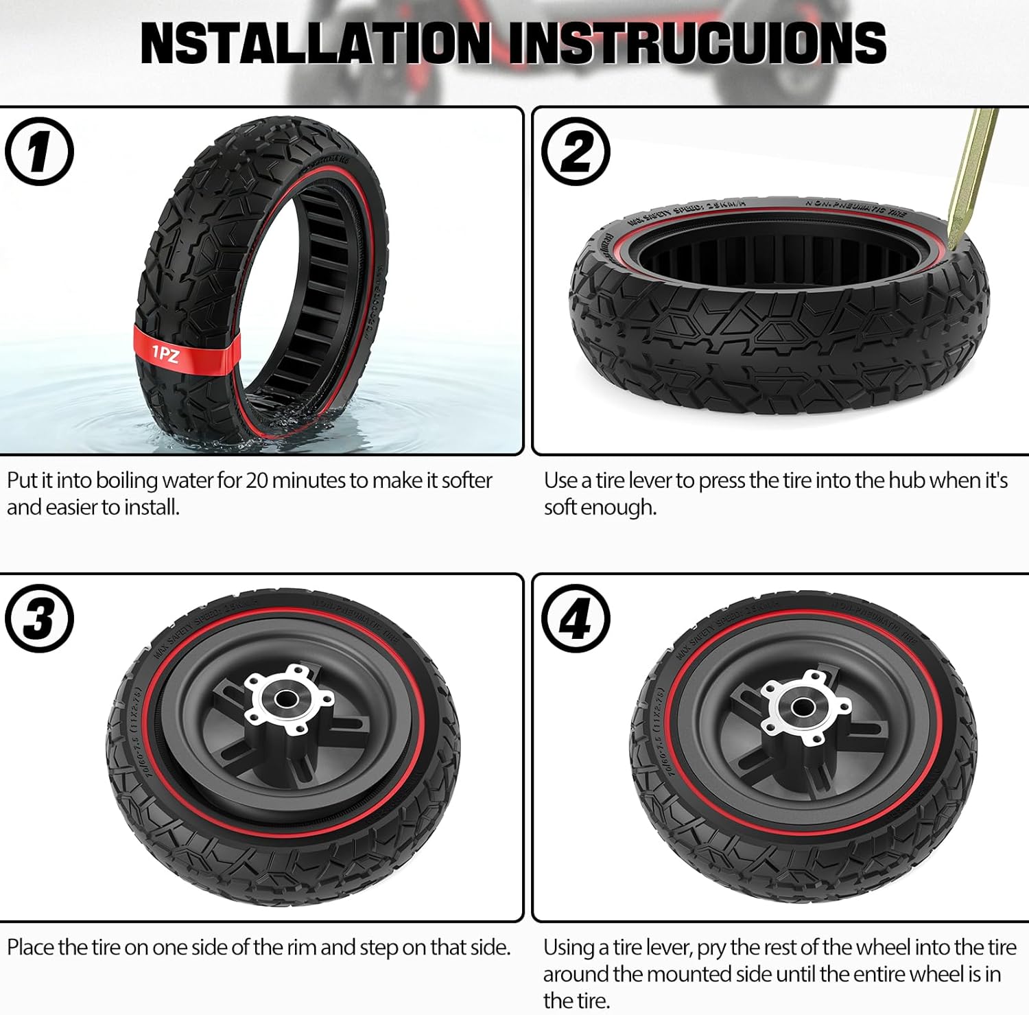 1PZ OFZ-S8G 70/60-7.5 Off-road Solid Tire 11 inch Scooter Tubeless Solid Tire Replacement for Ninebot Max G3 ZT3 ZT3 Pro Electric Scooter