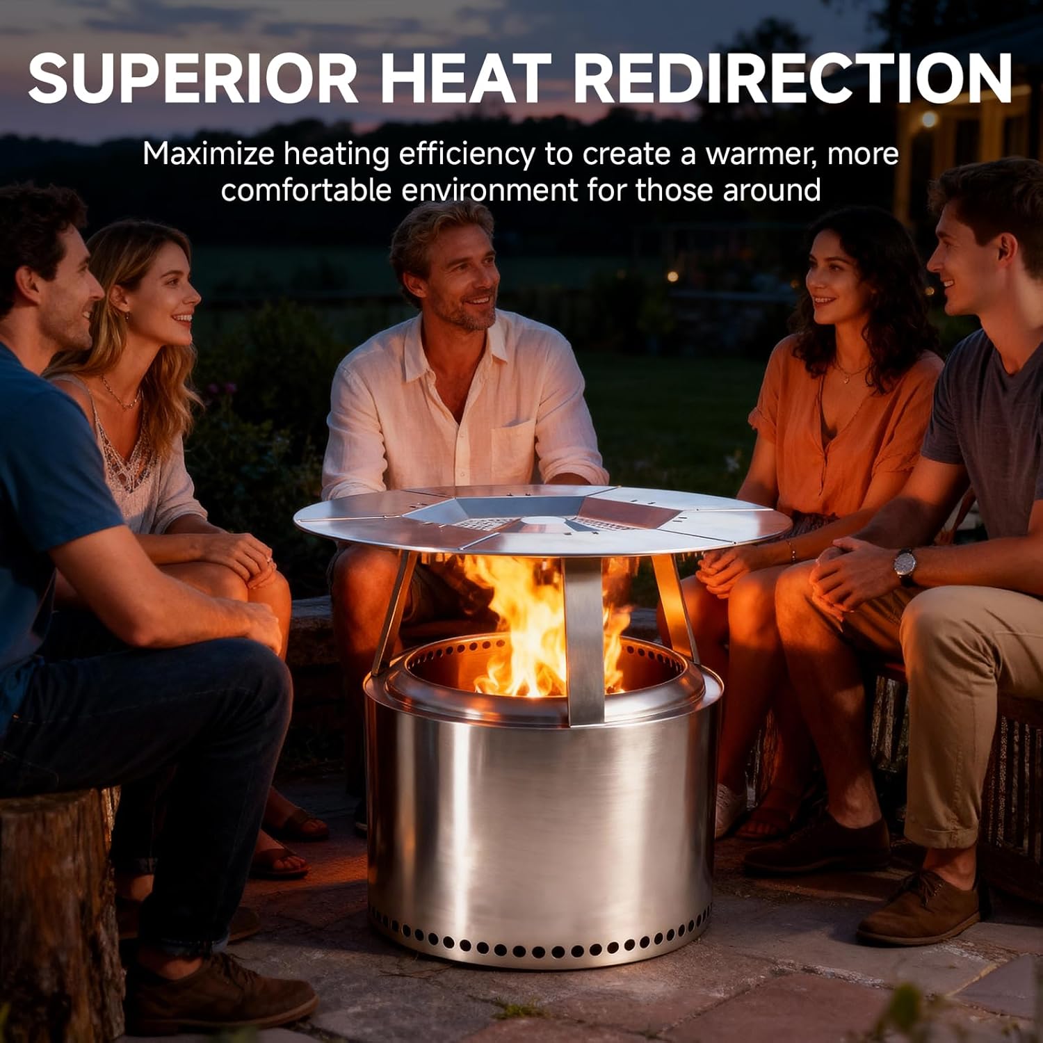Fire Pit Heat Deflector for Solo Stove Bonfire 19.5", 304 Stainless Steel Heat Deflector for Solo Stove Fire Pit Captures and Redirects Warmth with 3 Detachable Legs