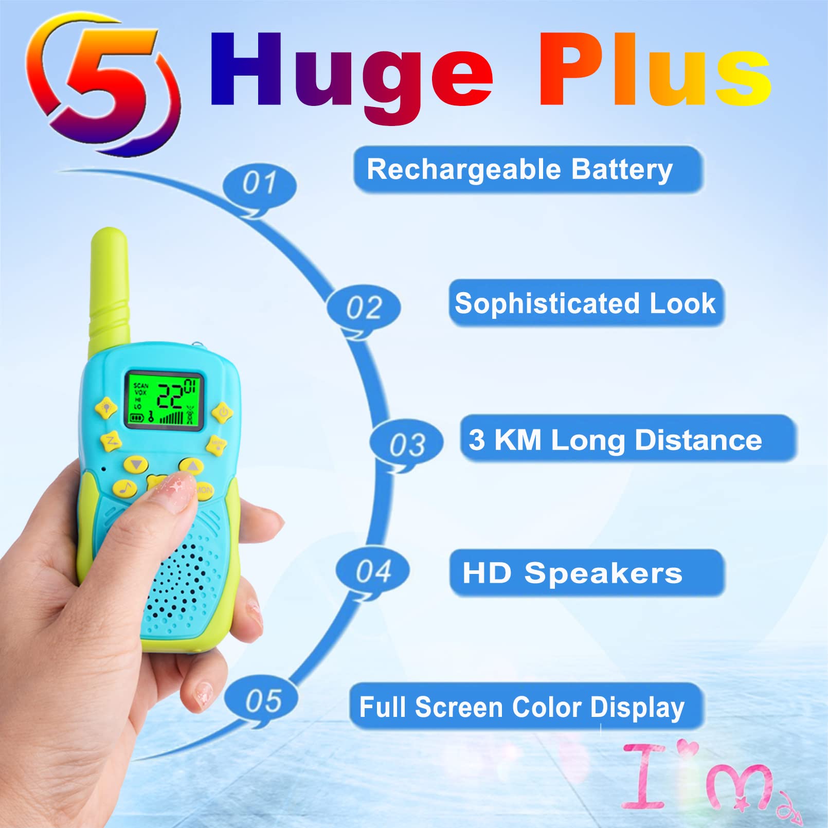 TUCHUNME Walkie Talkie Ricaricabile per Bambini Radio Bidirezionale a 8 Canali con Torcia LCD a Colori Gamma di 3 Miglia per 4-15 Ragazzi Ragazze Regalo (Blu e rosa,2 Pezzi)