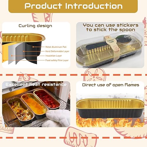 Miniatura 3 de Mini moldes para pan con tapas, 30 moldes rectangulares de papel de aluminio para hornear, mini moldes desechables de 6.8 onzas, con cucharas y