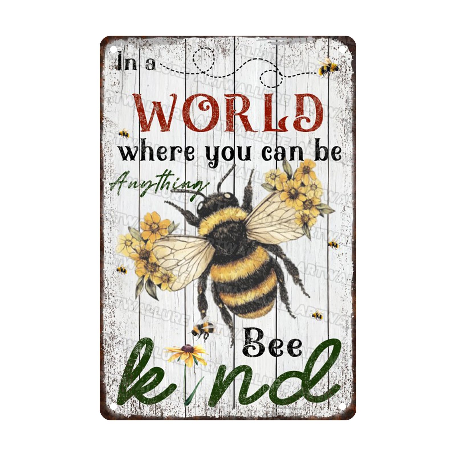Anceky Metal Sign Retro Bee In A World Where You Can Be Anything Be Kind Tin Sign Vintage Wall Decor For Garage Home Living Room Kitchen Yard Bar 12×8 Inch