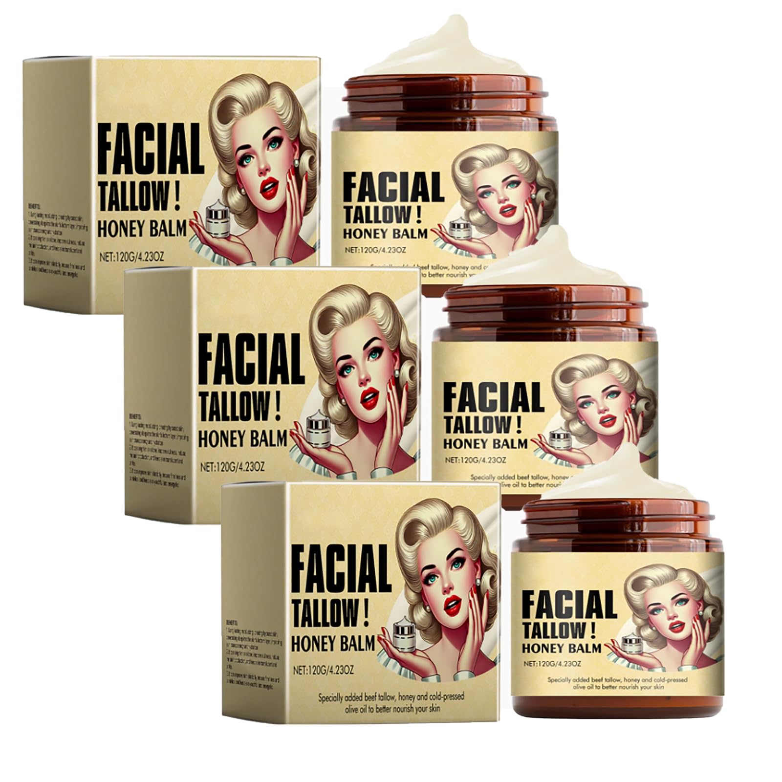 Whipped Beef Tallow and Honey Balm - Grass Fed, Grass Finished Organic Tallow Face Moisturizer Cream, Body Lotion, and Lip Balm for Skin & Body, Unscented Multi-Purpose Balm, 4.23oz (1 Bottle) (3)